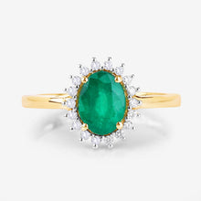 Load image into Gallery viewer, 1.34 Carat Genuine Zambian Emerald and White Diamond 14K Yellow Gold Ring