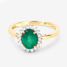 Load image into Gallery viewer, 1.34 Carat Genuine Zambian Emerald and White Diamond 14K Yellow Gold Ring