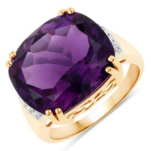 Load image into Gallery viewer, 11.42 Carat Genuine Amethyst and White Diamond 14K Yellow Gold Ring