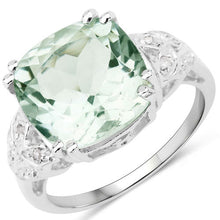 Load image into Gallery viewer, 5.52 Carat Genuine Green Amethyst and White Diamond .925 Sterling Silver Ring