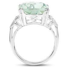 Load image into Gallery viewer, 5.52 Carat Genuine Green Amethyst and White Diamond .925 Sterling Silver Ring