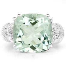 Load image into Gallery viewer, 5.52 Carat Genuine Green Amethyst and White Diamond .925 Sterling Silver Ring