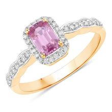 将图片加载到图库查看器,0.80 Carat Genuine Pink Sapphire and White Diamond 14K Yellow Gold Ring