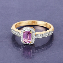将图片加载到图库查看器,0.80 Carat Genuine Pink Sapphire and White Diamond 14K Yellow Gold Ring