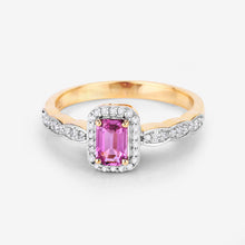 将图片加载到图库查看器,0.80 Carat Genuine Pink Sapphire and White Diamond 14K Yellow Gold Ring