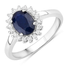 Load image into Gallery viewer, 1.73 Carat Genuine Blue Sapphire and White Diamond 14K White Gold Ring