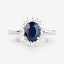 Load image into Gallery viewer, 1.73 Carat Genuine Blue Sapphire and White Diamond 14K White Gold Ring