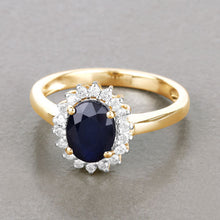 Load image into Gallery viewer, 1.73 Carat Genuine Blue Sapphire and White Diamond 14K Yellow Gold Ring