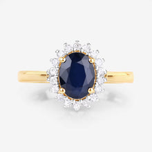 Load image into Gallery viewer, 1.73 Carat Genuine Blue Sapphire and White Diamond 14K Yellow Gold Ring