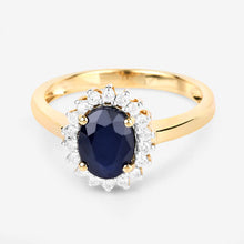 Load image into Gallery viewer, 1.73 Carat Genuine Blue Sapphire and White Diamond 14K Yellow Gold Ring
