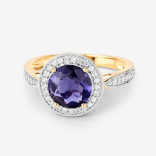 Load image into Gallery viewer, 1.79 Carat Genuine Iolite and White Diamond 14K Yellow Gold Ring