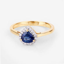 将图片加载到图库查看器,0.73 Carat Genuine Blue Sapphire and White Diamond 14K Yellow Gold Ring