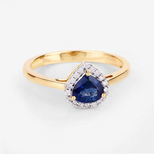将图片加载到图库查看器,0.73 Carat Genuine Blue Sapphire and White Diamond 14K Yellow Gold Ring