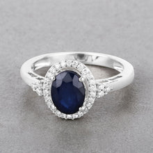 Load image into Gallery viewer, 1.70 Carat Genuine Blue Sapphire and White Diamond 14K White Gold Ring