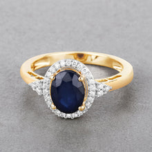 Load image into Gallery viewer, 1.70 Carat Genuine Blue Sapphire and White Diamond 14K Yellow Gold Ring