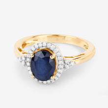 Load image into Gallery viewer, 1.70 Carat Genuine Blue Sapphire and White Diamond 14K Yellow Gold Ring