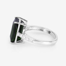 Load image into Gallery viewer, 6.16 Carat Genuine Green Tourmaline and White Diamond 14K White Gold Ring