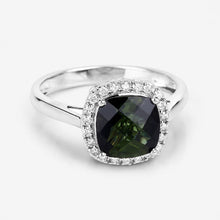 Load image into Gallery viewer, 2.64 Carat Genuine Green Tourmaline and White Diamond 14K White Gold Ring