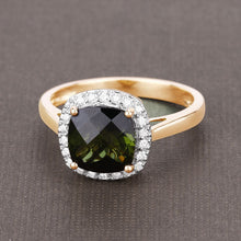 Load image into Gallery viewer, 2.64 Carat Genuine Green Tourmaline and White Diamond 14K Yellow Gold Ring