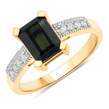Load image into Gallery viewer, 1.91 Carat Genuine Green Tourmaline and White Diamond 14K Yellow Gold Ring