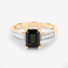 Load image into Gallery viewer, 1.91 Carat Genuine Green Tourmaline and White Diamond 14K Yellow Gold Ring