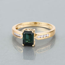 Load image into Gallery viewer, 1.19 Carat Genuine Green Tourmaline and White Diamond 14K Yellow Gold Ring
