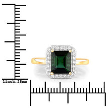 Load image into Gallery viewer, 3.02 Carat Genuine Green Tourmaline and White Diamond 14K Yellow Gold Ring