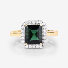 Load image into Gallery viewer, 3.02 Carat Genuine Green Tourmaline and White Diamond 14K Yellow Gold Ring