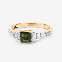 Load image into Gallery viewer, 0.72 Carat Genuine Green Tourmaline and White Diamond 14K Yellow Gold Ring