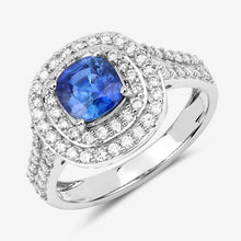 Load image into Gallery viewer, 1.96 Carat Genuine Blue Sapphire and White Diamond 18K White Gold Ring