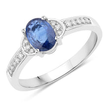 将图片加载到图库查看器,1.05 Carat Genuine Blue Sapphire and White Diamond 10K White Gold Ring