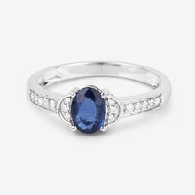 将图片加载到图库查看器,1.05 Carat Genuine Blue Sapphire and White Diamond 10K White Gold Ring
