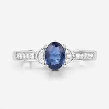 将图片加载到图库查看器,1.05 Carat Genuine Blue Sapphire and White Diamond 10K White Gold Ring