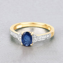 Load image into Gallery viewer, 1.05 Carat Genuine Blue Sapphire and White Diamond 10K Yellow Gold Ring