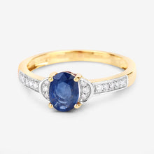 Load image into Gallery viewer, 1.05 Carat Genuine Blue Sapphire and White Diamond 10K Yellow Gold Ring