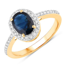 Load image into Gallery viewer, 1.82 Carat Genuine Blue Sapphire and White Diamond 14K Yellow Gold Ring