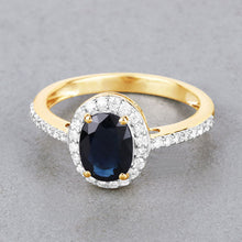Load image into Gallery viewer, 1.82 Carat Genuine Blue Sapphire and White Diamond 14K Yellow Gold Ring