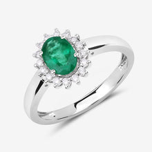 将图片加载到图库查看器,0.86 Carat Genuine Zambian Emerald and White Diamond 14K White Gold Ring