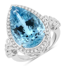 Load image into Gallery viewer, 13.42 Carat Genuine Aquamarine and White Diamond 14K White Gold Ring