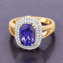 Load image into Gallery viewer, 3.33 Carat Genuine Tanzanite and White Diamond 14K Yellow Gold Ring