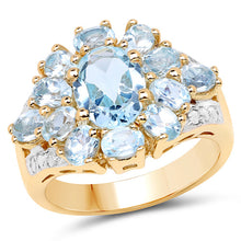 Load image into Gallery viewer, 14K Yellow Gold Plated 4.28 Carat Genuine Blue Topaz .925 Sterling Silver Ring