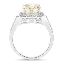 Load image into Gallery viewer, IGI Certified 4.02 Carat Genuine Light Yellow Diamond Center and 0.36cttw White Diamond 18K White Gold Ring (4.38cttw)