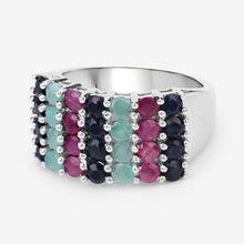 Load image into Gallery viewer, "3.40 Carat Genuine Emerald, Ruby and Black Sapphire .925 Sterling Silver Ring