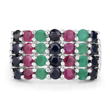 Load image into Gallery viewer, "3.40 Carat Genuine Emerald, Ruby and Black Sapphire .925 Sterling Silver Ring