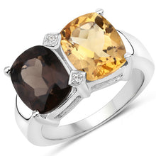 Load image into Gallery viewer, 5.01 Carat Genuine Smoky Quartz, Citrine and White Sapphire .925 Sterling Silver Ring