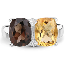 Load image into Gallery viewer, 5.01 Carat Genuine Smoky Quartz, Citrine and White Sapphire .925 Sterling Silver Ring