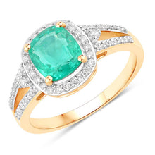 将图片加载到图库查看器,1.65 Carat Genuine Ethiopian Emerald and White Diamond 14K Yellow Gold Ring