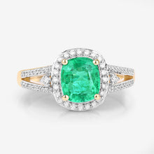 将图片加载到图库查看器,1.65 Carat Genuine Ethiopian Emerald and White Diamond 14K Yellow Gold Ring