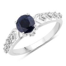 将图片加载到图库查看器,1.13 Carat Genuine Blue Sapphire and White Diamond 10K White Gold Ring