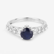 将图片加载到图库查看器,1.13 Carat Genuine Blue Sapphire and White Diamond 10K White Gold Ring